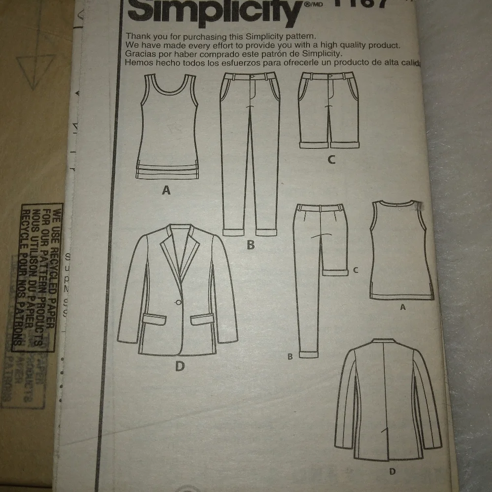 SIMPLICITY 1167 Sz 16-24 Mimi G Style Misses blazzer slim pants/shorts, knit top